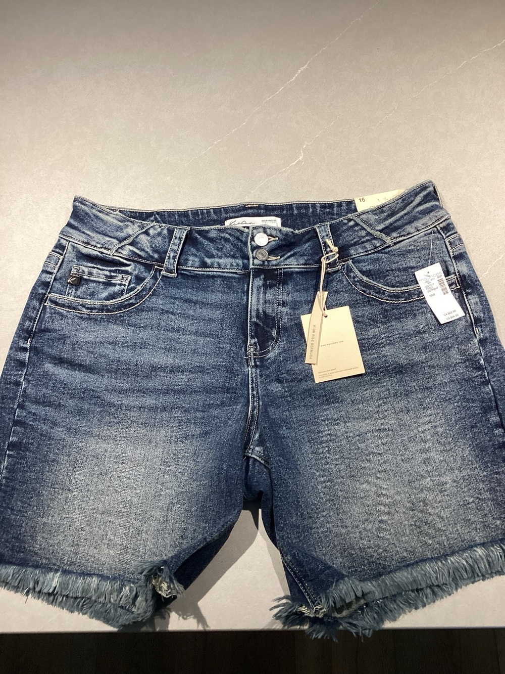 KanCan Denim Frayed Hem High Rise Bermuda Shorts 16 W